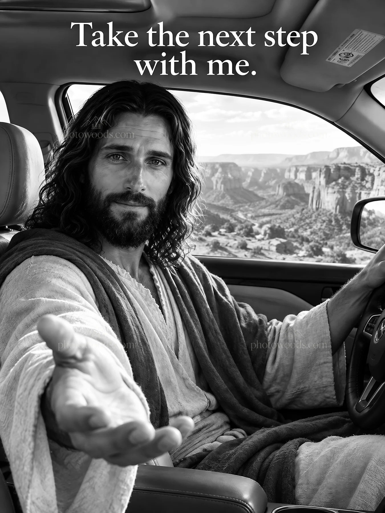 Jesus Christ inviting the viewer to take the next step - AI-generated stock image