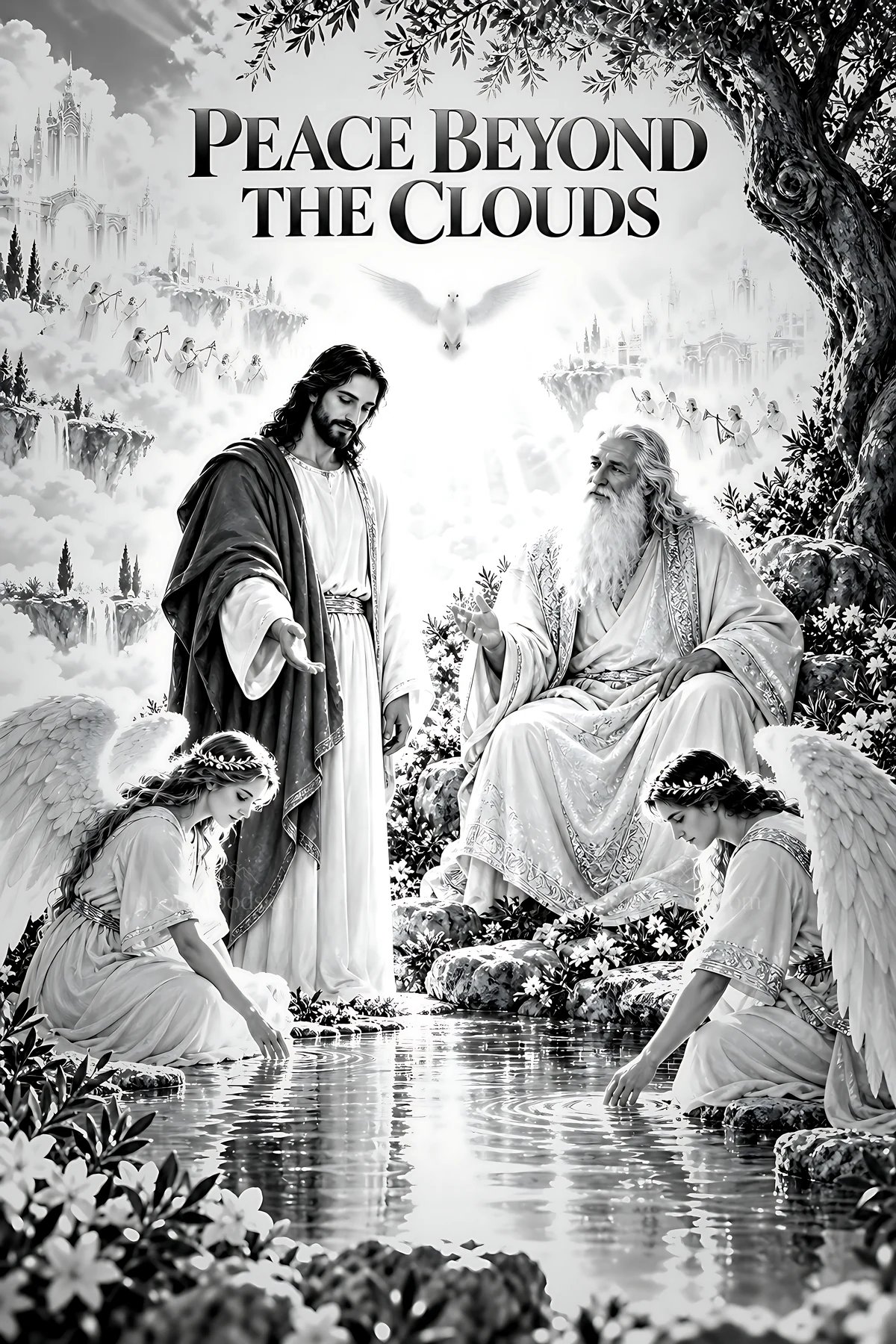 Peace beyond the clouds - AI-generated stock image
