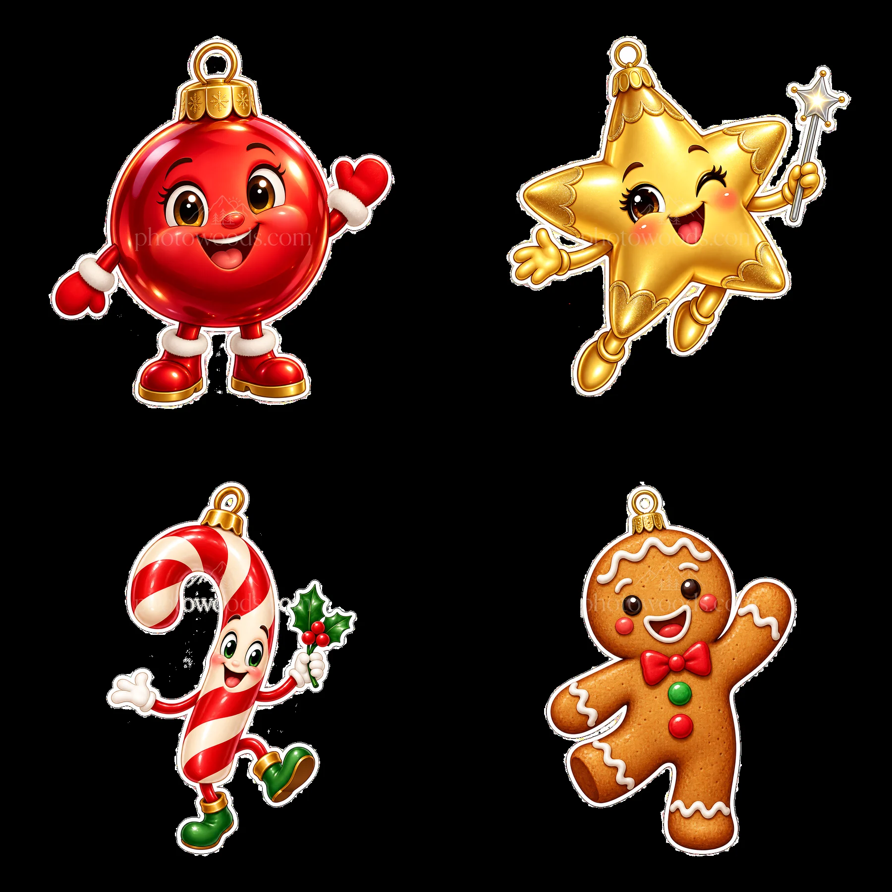 Four cartoon figure stickers in a square arrangement - AI-generated stock image