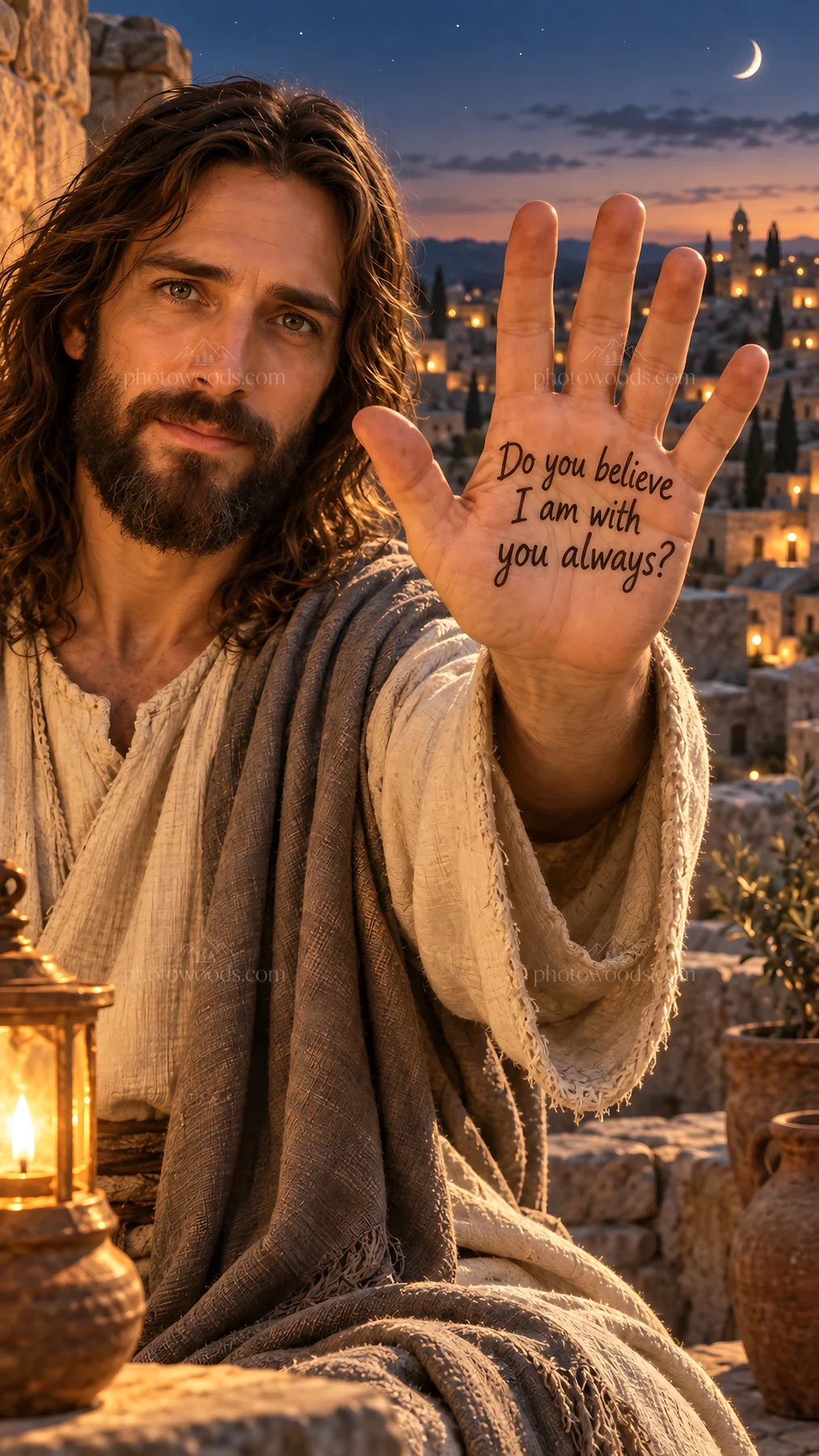 Jesus Christ offering reassurance and comfort to the viewer - AI-generated stock image