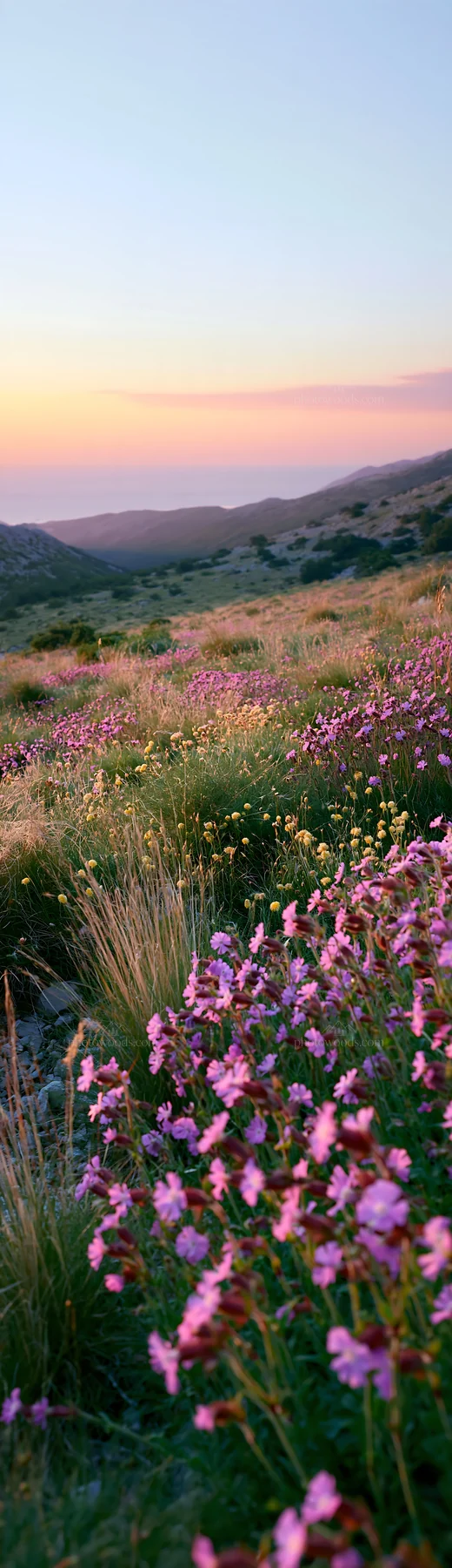Croatian meadow with wildflowers above the Adriatic coast - AI-generated stock image
