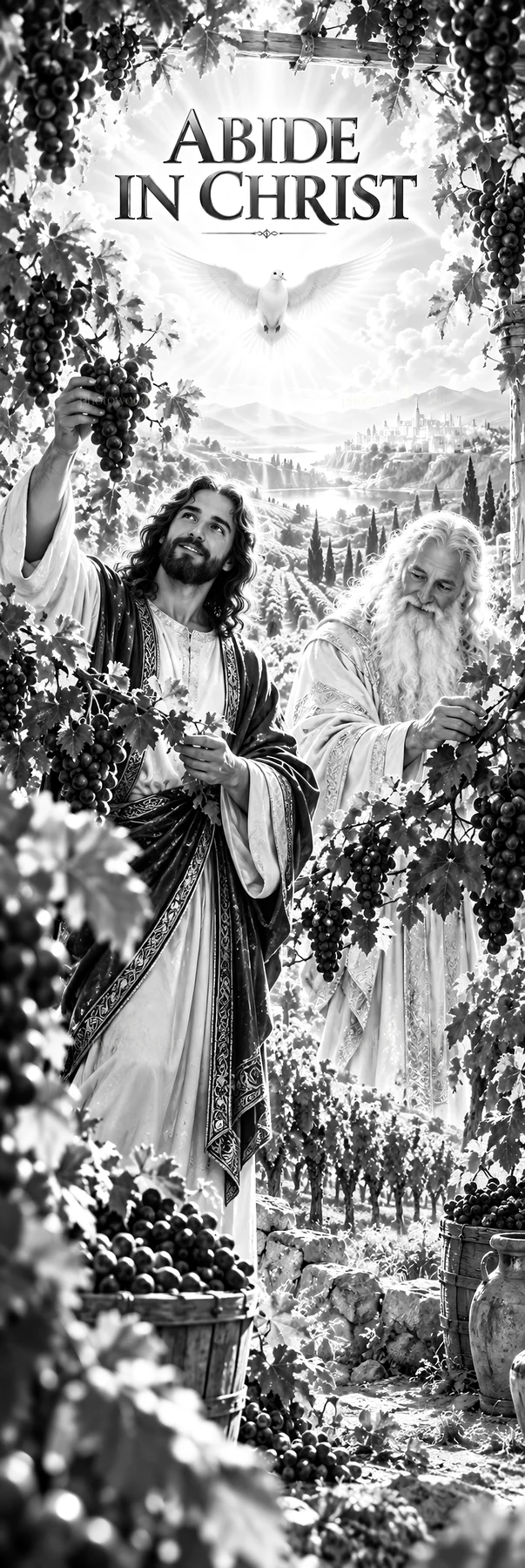 Jesus Christ teaching about the vine and the branches - AI-generated stock image