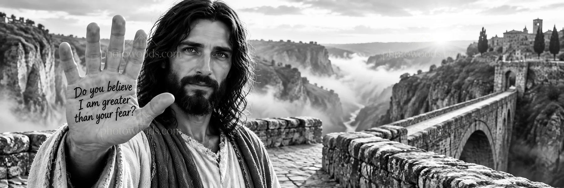 Jesus Christ shares a message of faith and courage - AI-generated stock image