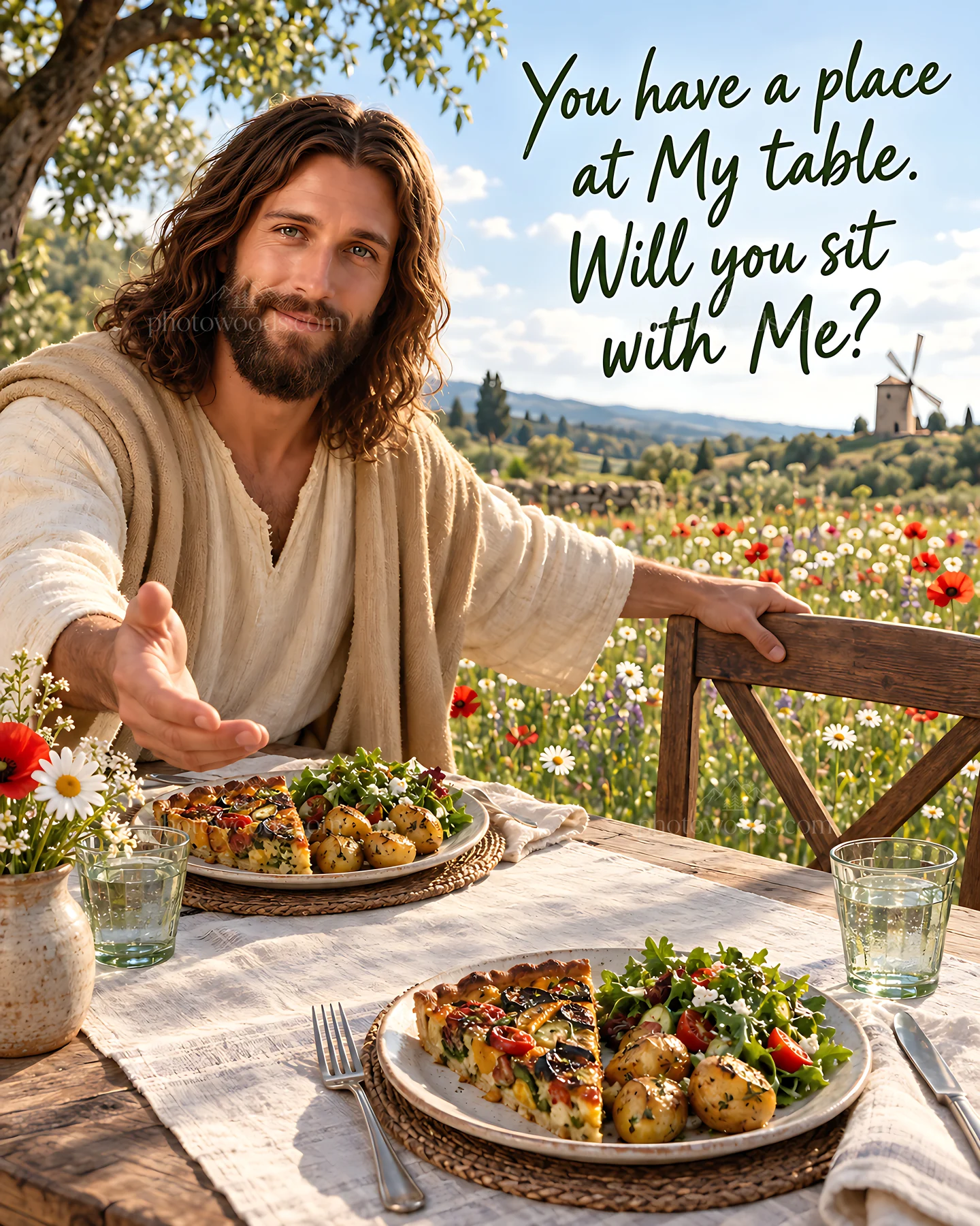 You have a place at my table in a wildflower meadow - AI-generated stock image