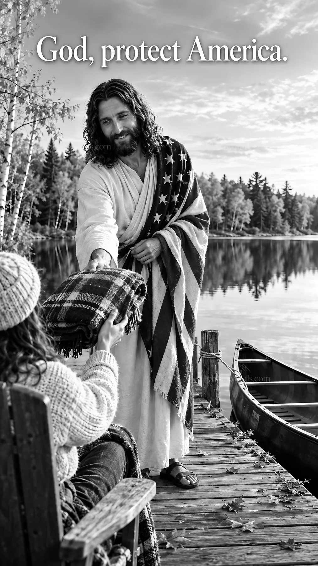 Jesus Christ sharing comfort by the lake - AI-generated stock image