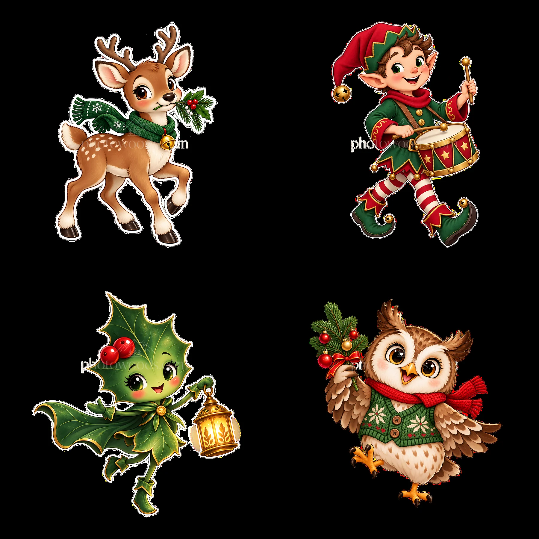 Four cartoon figure stickers in a square arrangement - AI-generated stock image