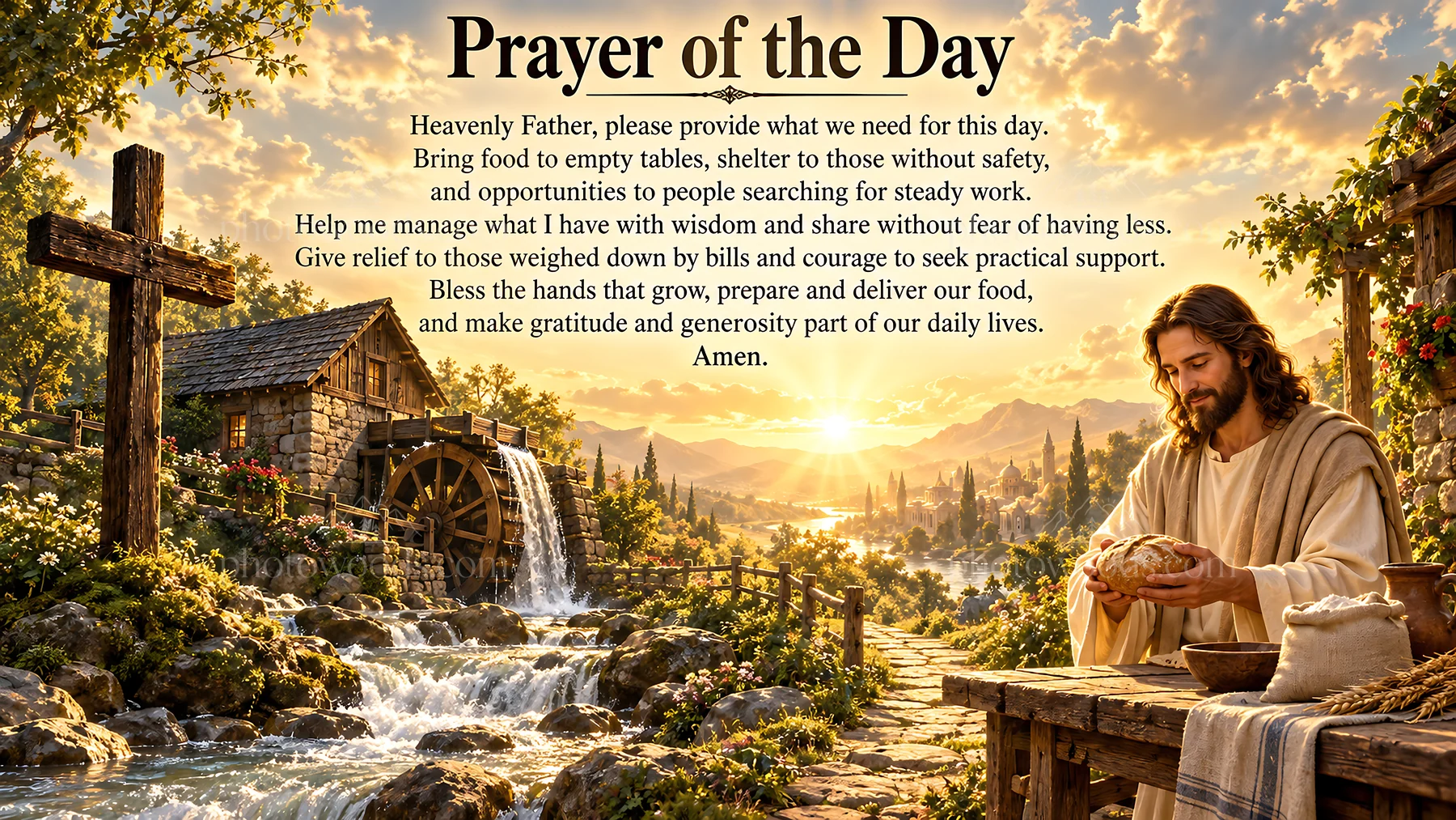 Jesus Christ sharing a meal and offering comfort - AI-generated stock image