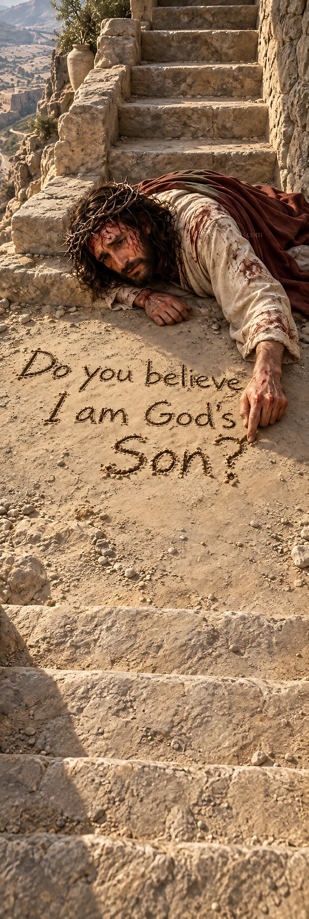 Jesus Christ asking if you believe he is God's Son - AI-generated stock image