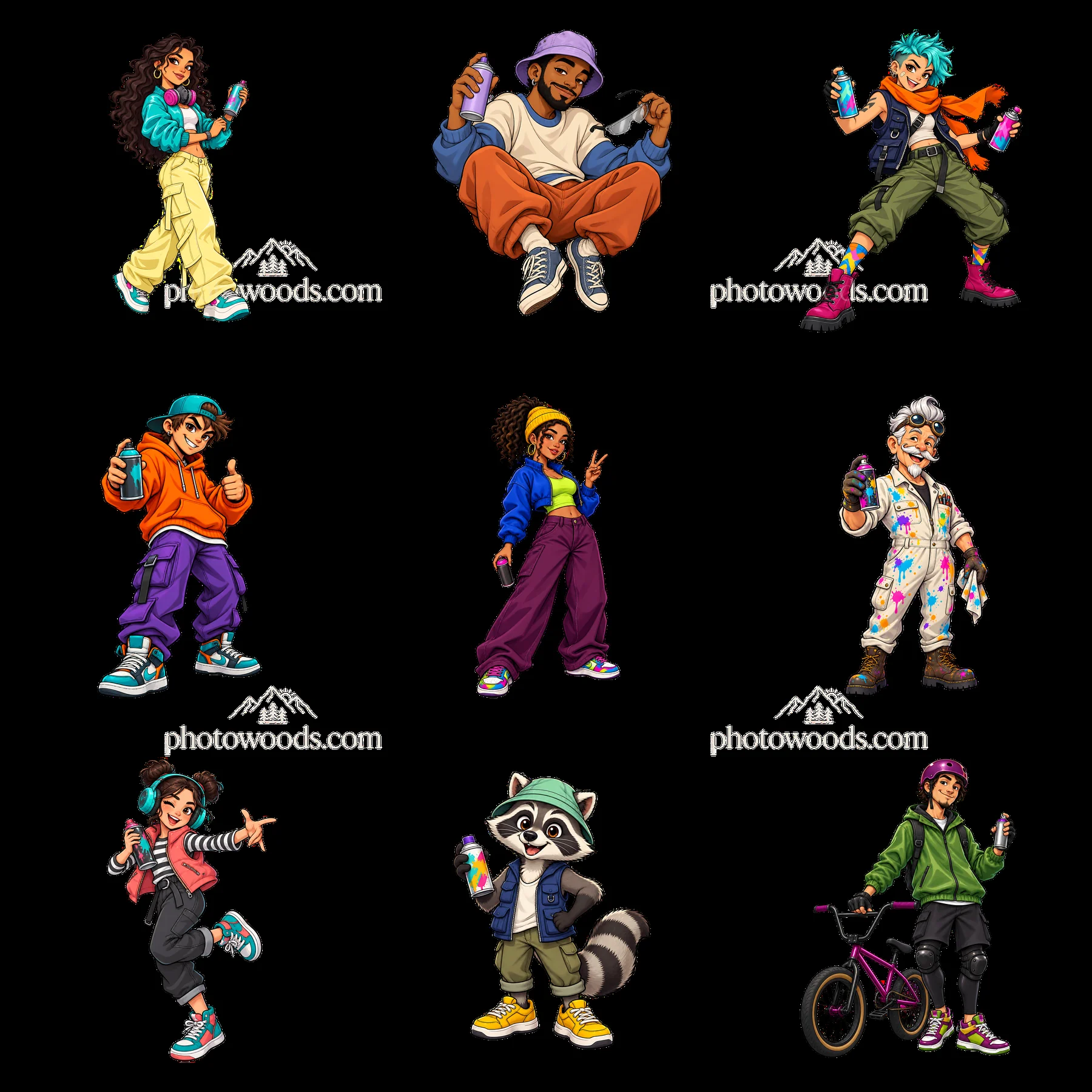 Cool graffiti sprayer characters in colorful urban style layout - AI-generated stock image