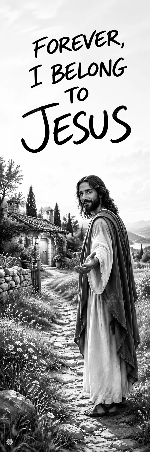 Jesus Christ welcoming a believer on a peaceful path - AI-generated stock image