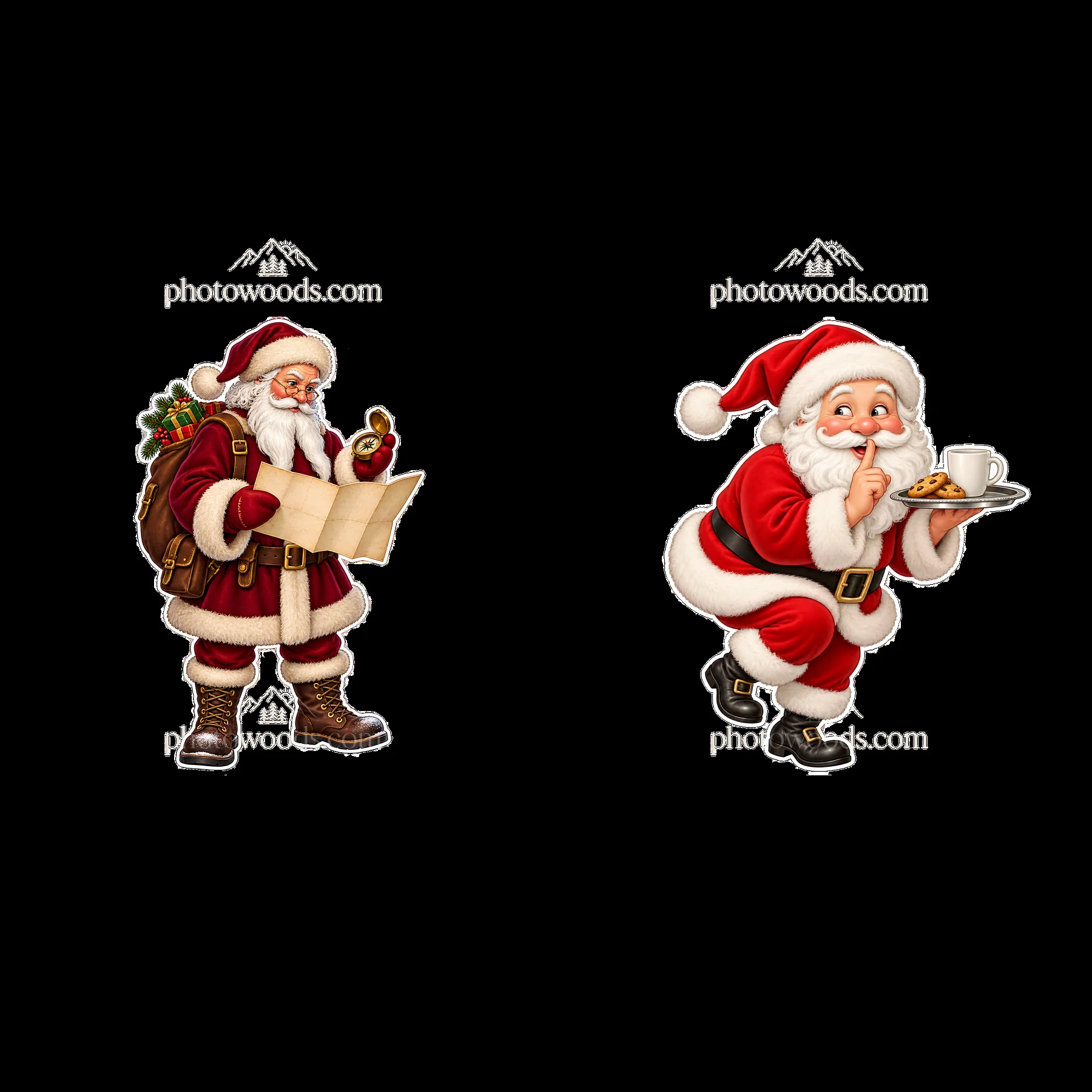 Santa Claus checking his list and delivering treats - AI-generated stock image
