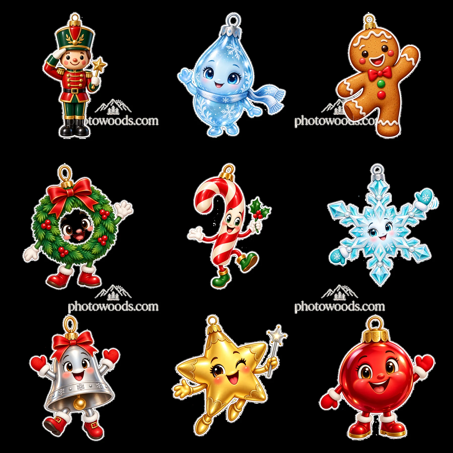 Nine cartoon figure stickers in a square arrangement - AI-generated stock image