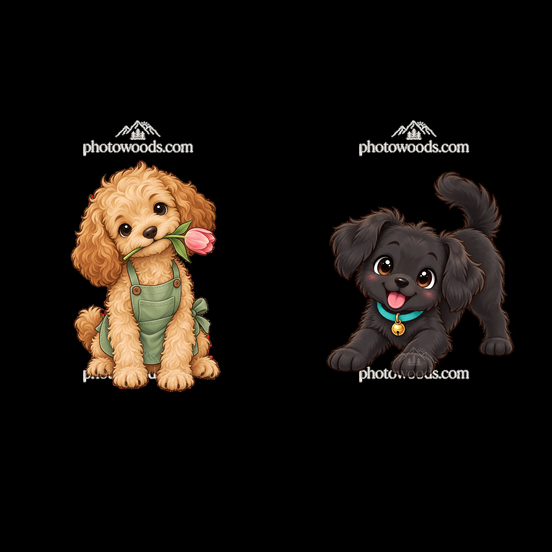 Two cute dogs with a flower and playful pose - AI-generated stock image