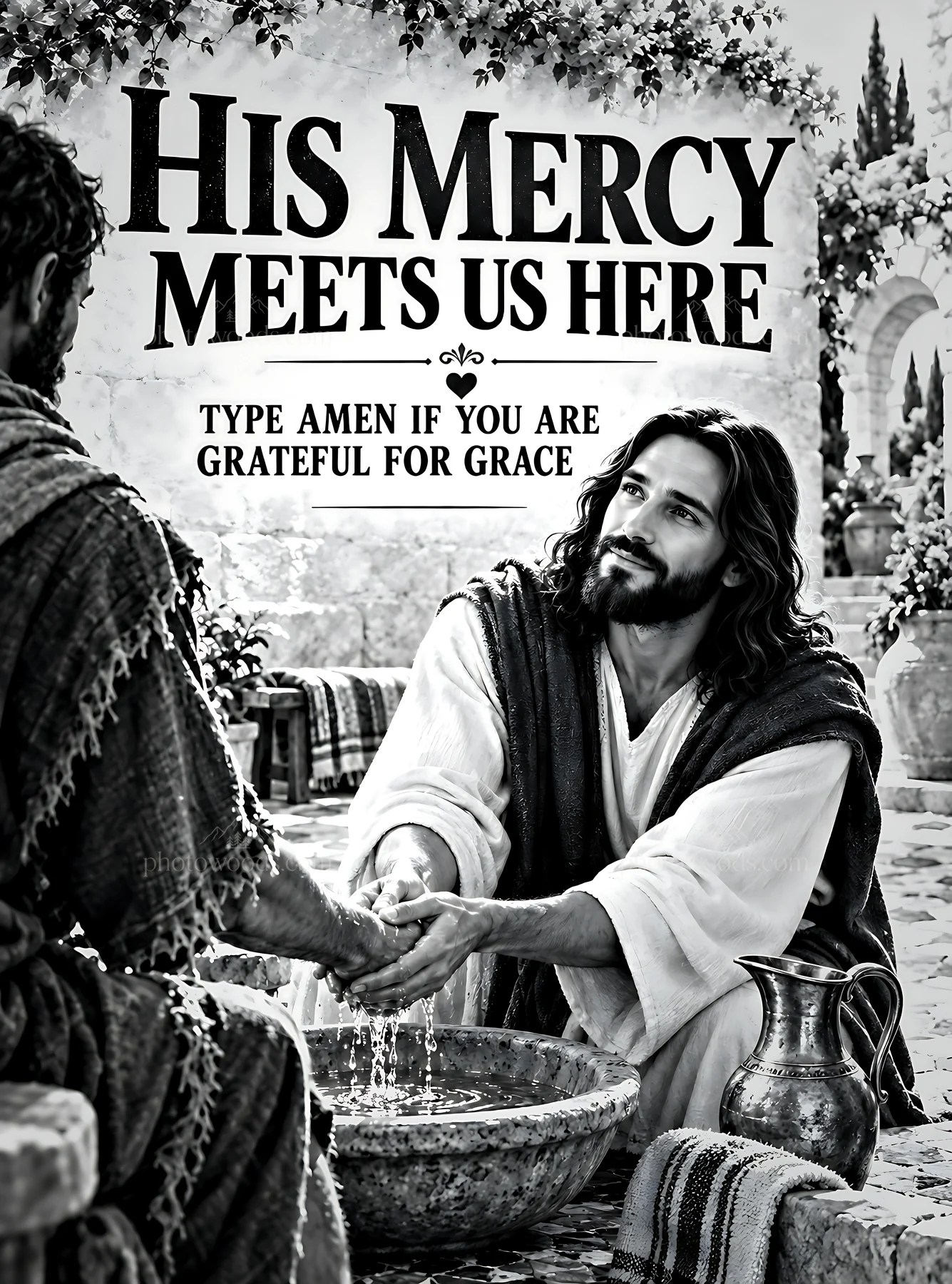 Mercy in the courtyard - AI-generated stock image