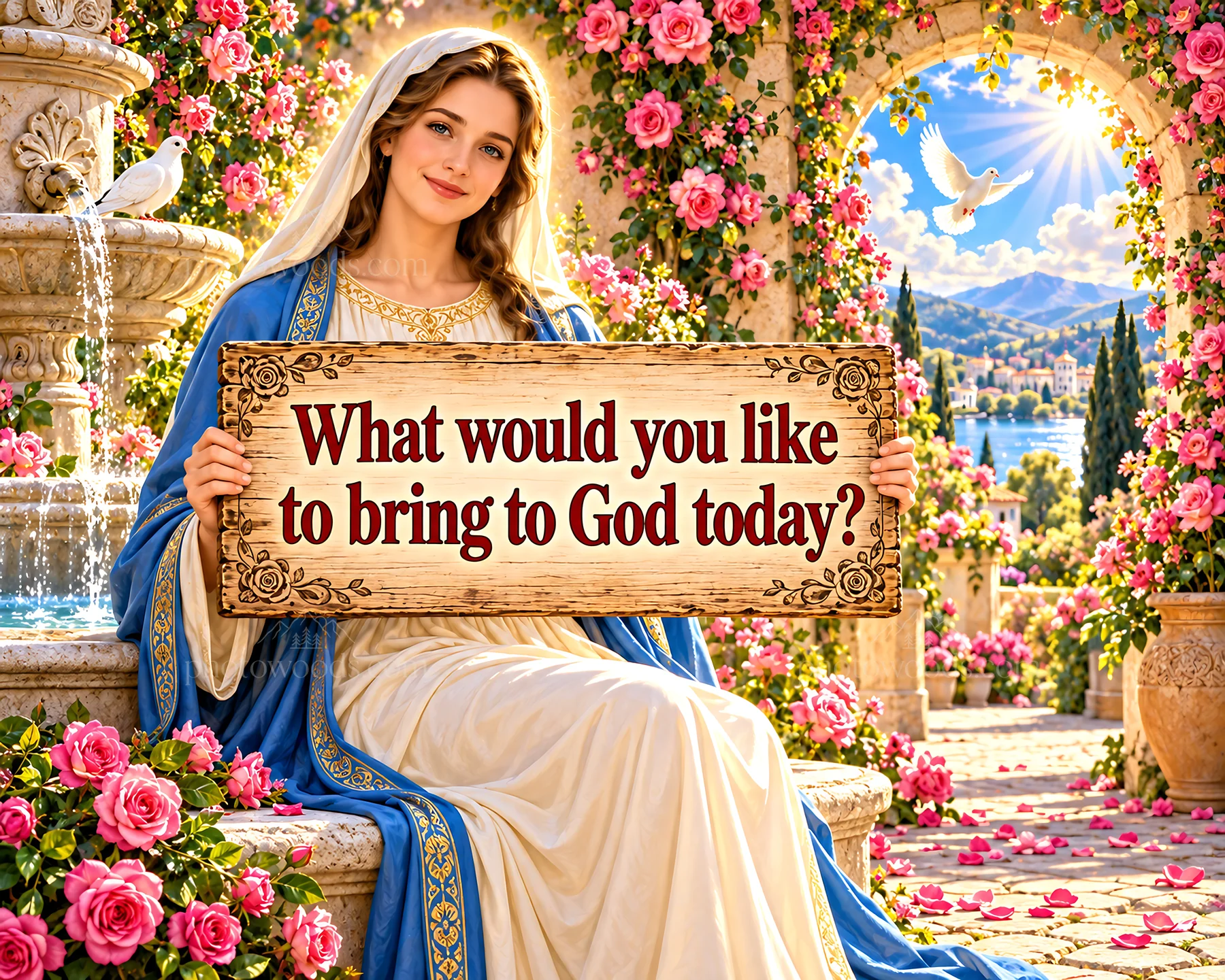 Jesus Christ inviting reflection in a garden setting - AI-generated stock image