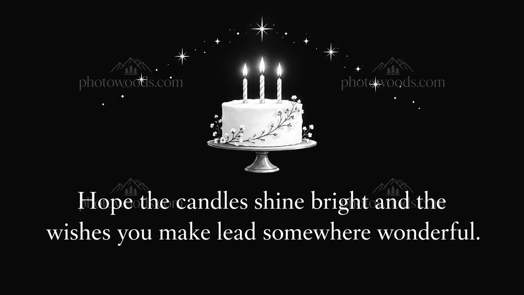 Monochrome Birthday Cake Greeting with Wishes - AI-generated stock image