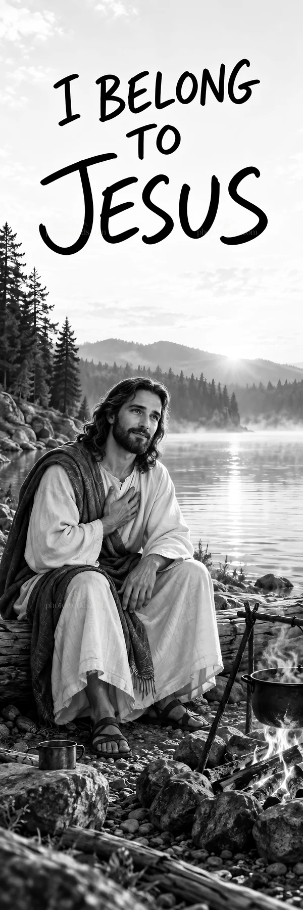 Jesus Christ by the lake expressing love and belonging - AI-generated stock image