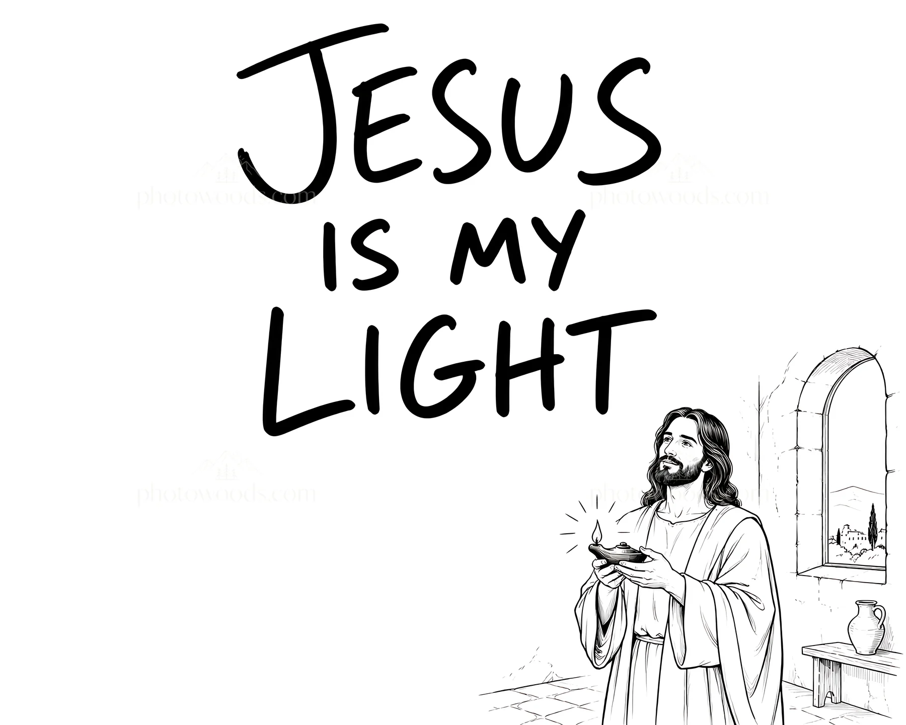 Jesus Christ holds a light, sharing hope and guidance - AI-generated stock image