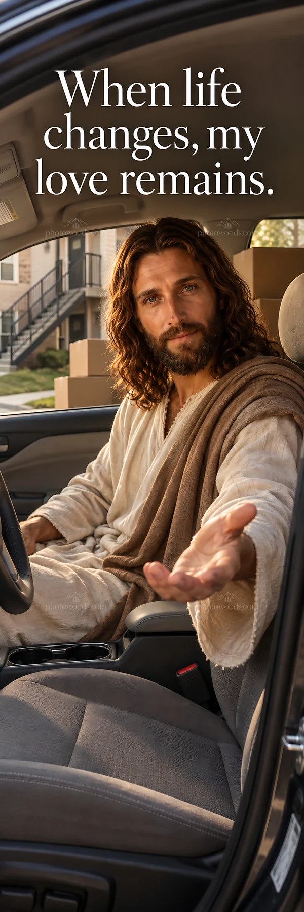 Jesus Christ offers comfort in a moment of change - AI-generated stock image