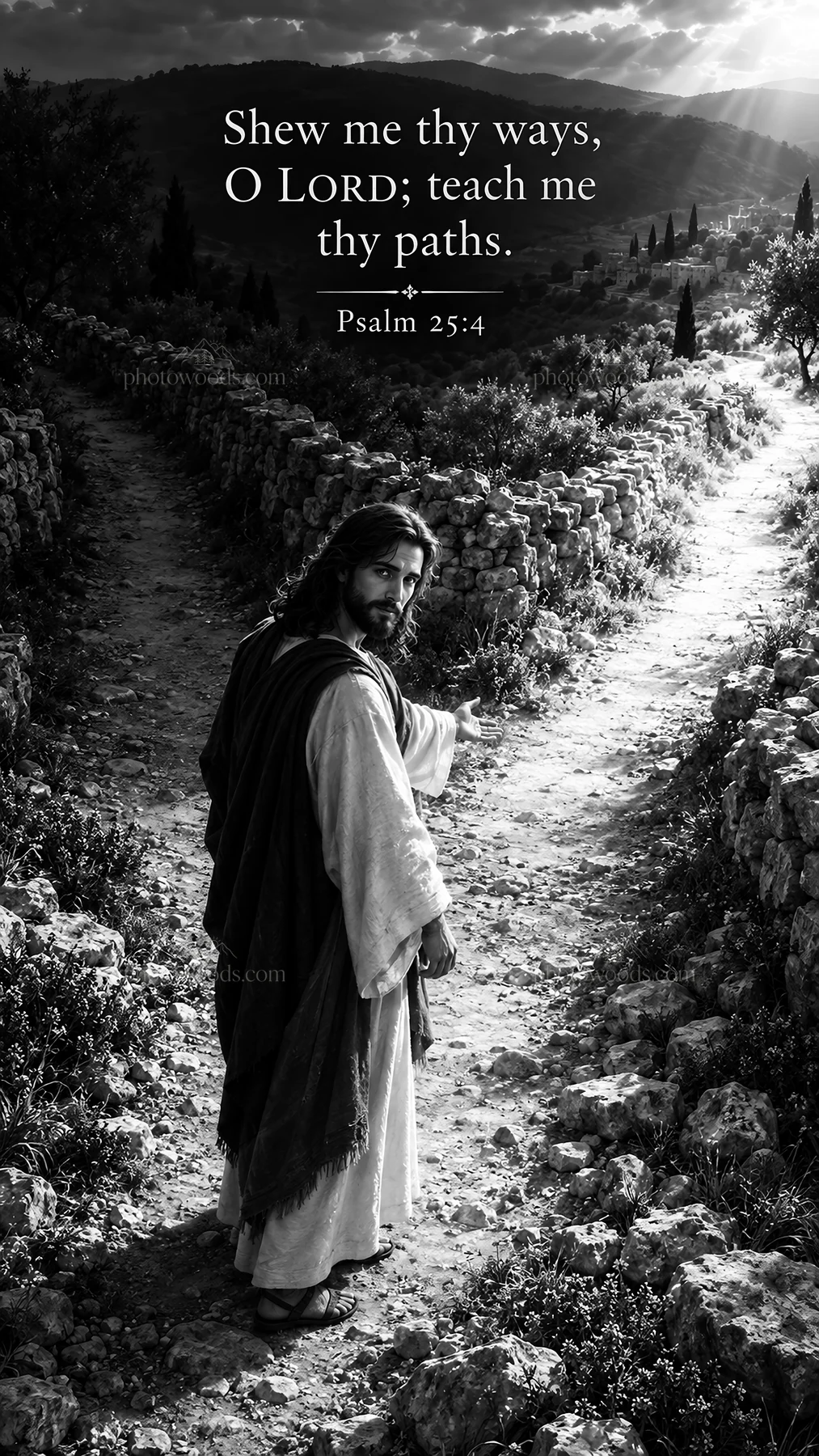 Jesus Christ teaching on the path in a natural setting - AI-generated stock image