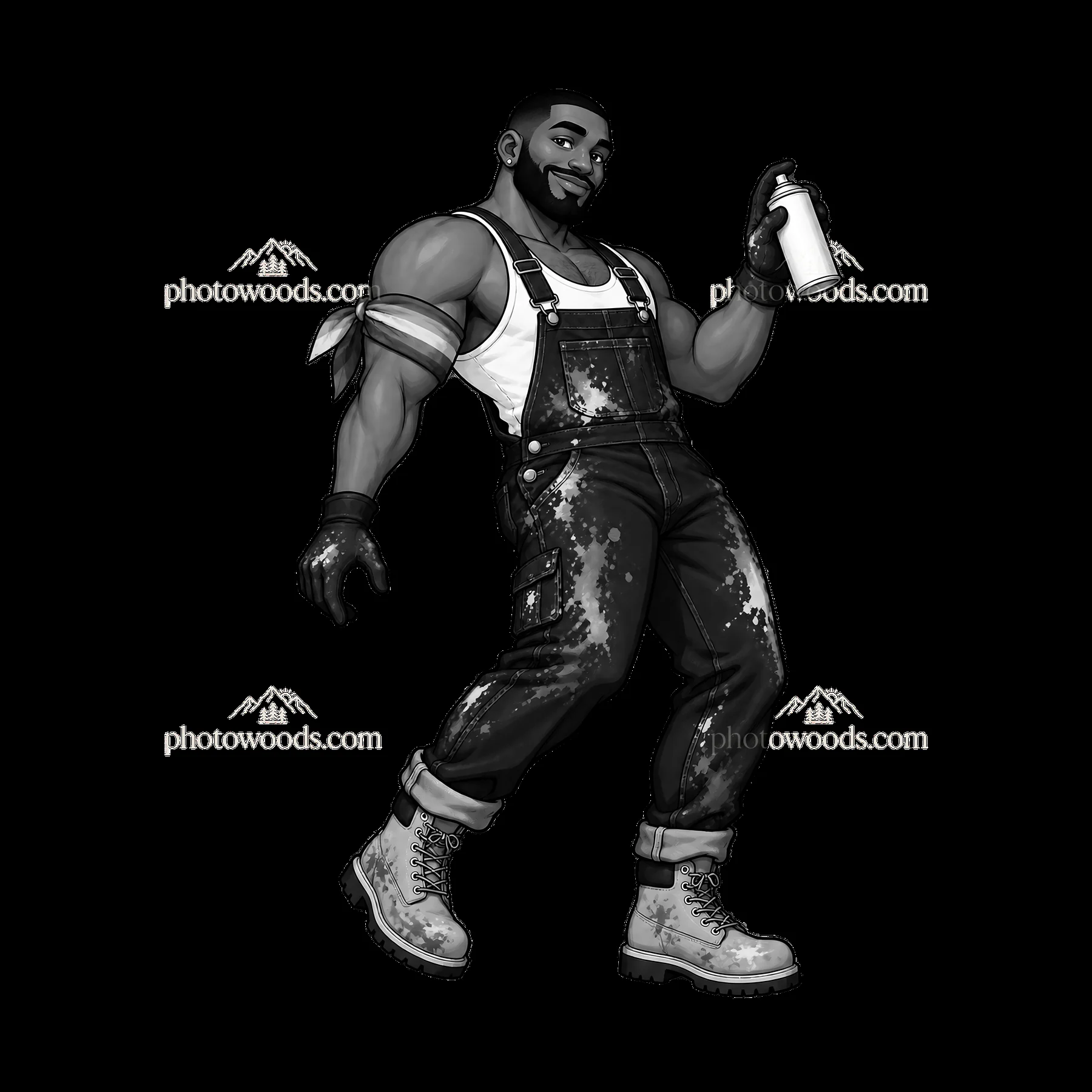 Graffiti artist with spray can wearing overalls and boots - AI-generated stock image