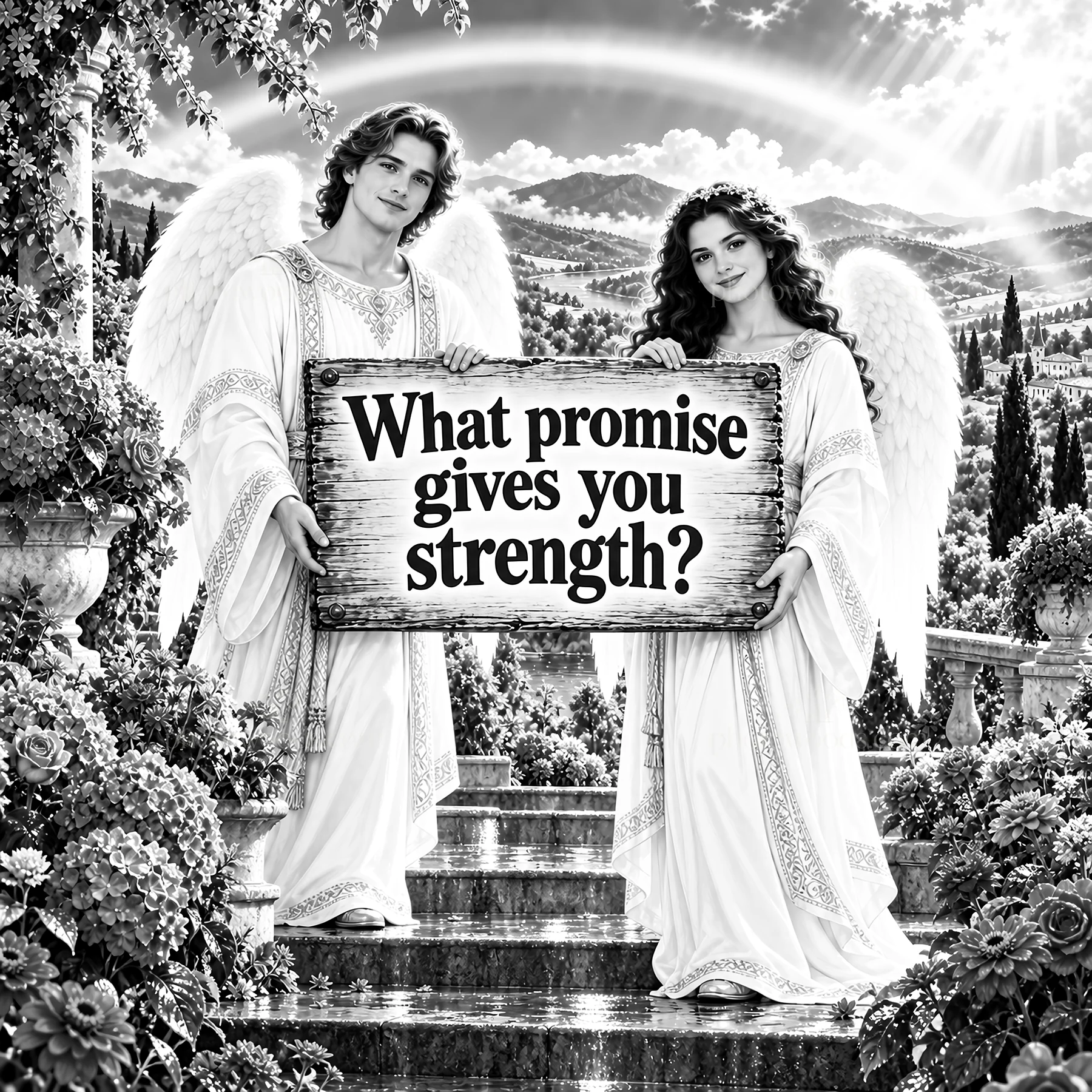 Jesus Christ and angels share a message of strength - AI-generated stock image