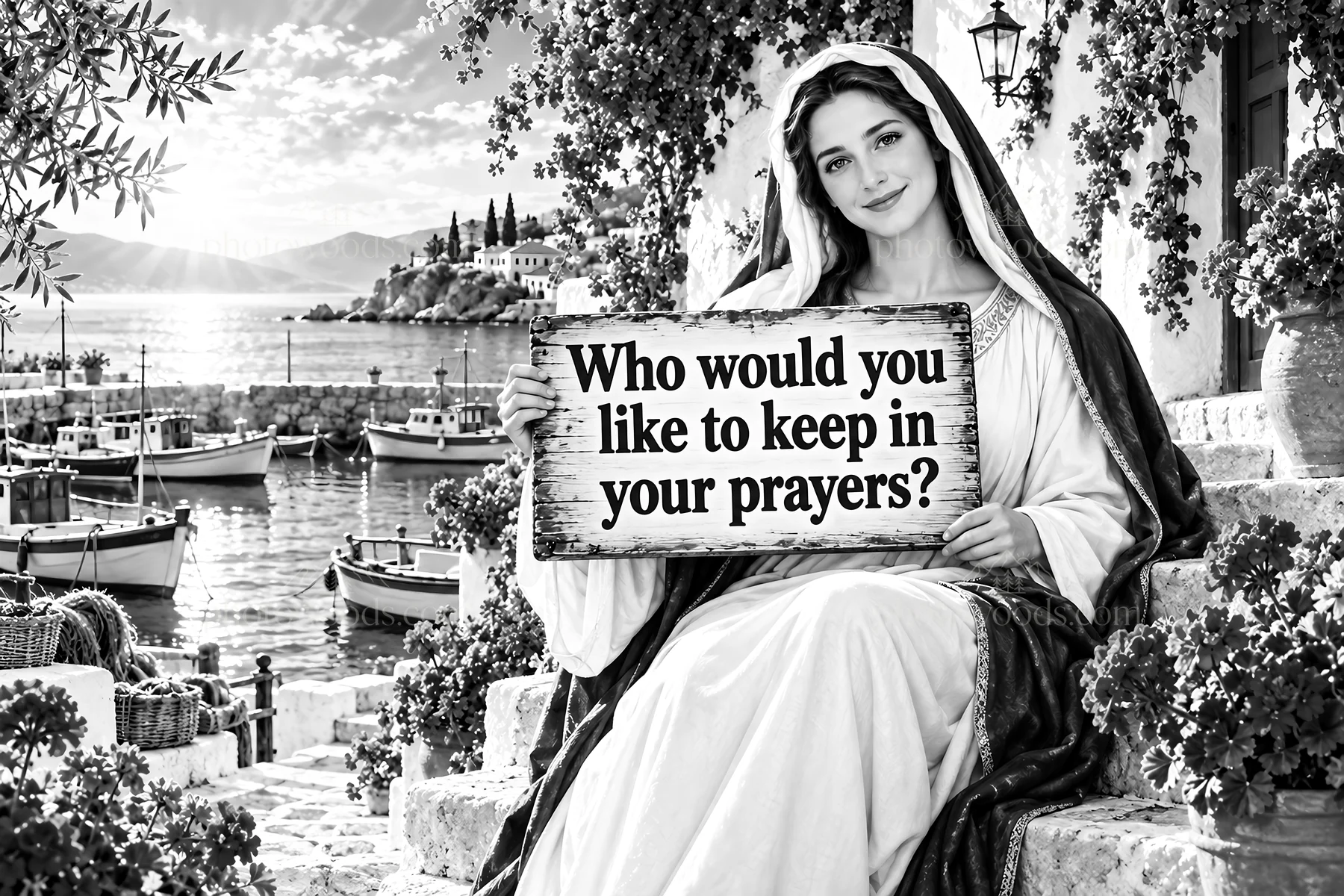 Jesus Christ sharing a message about prayer with a woman - AI-generated stock image