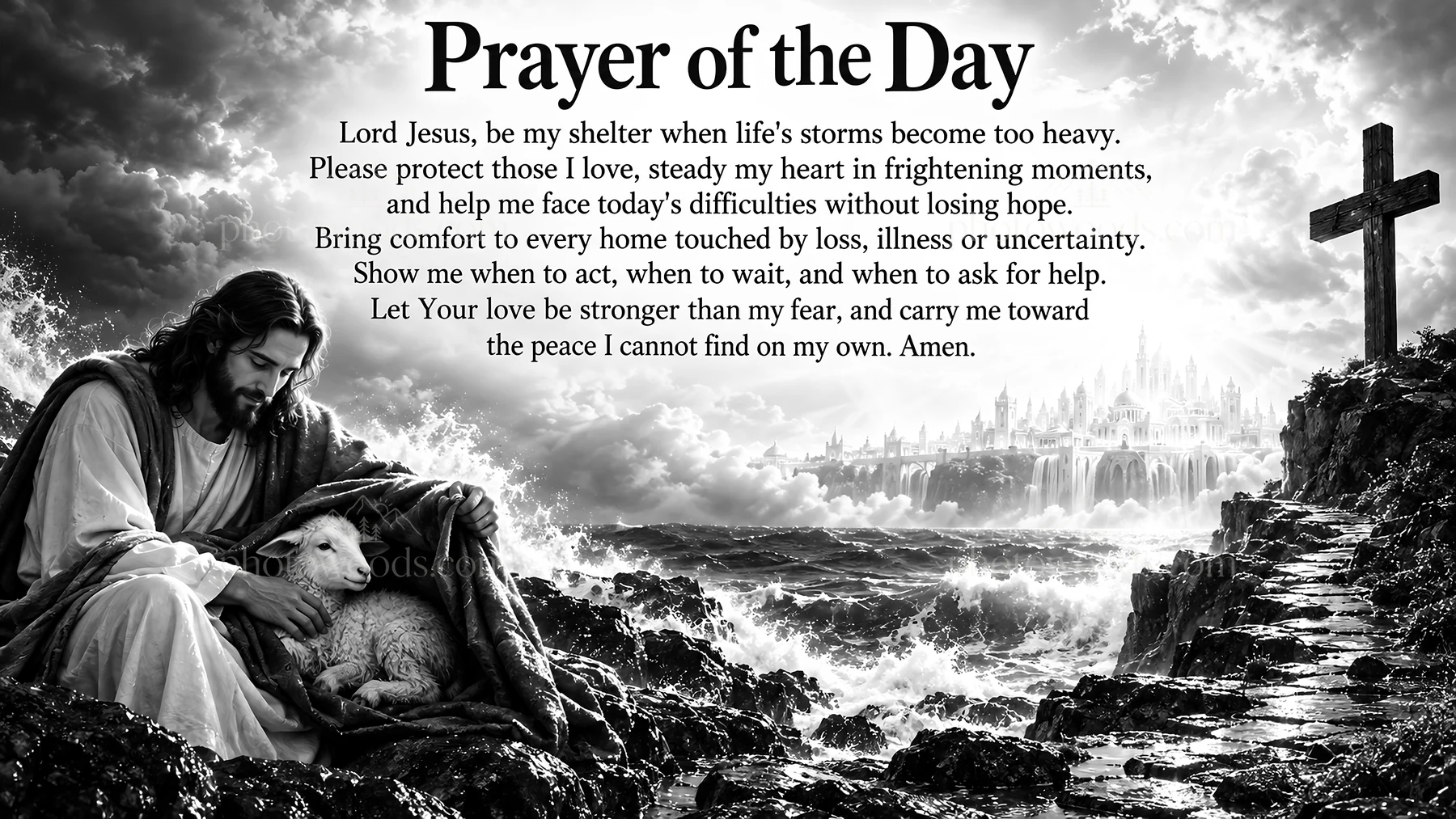 Jesus Christ comforts a person in prayer for protection - AI-generated stock image