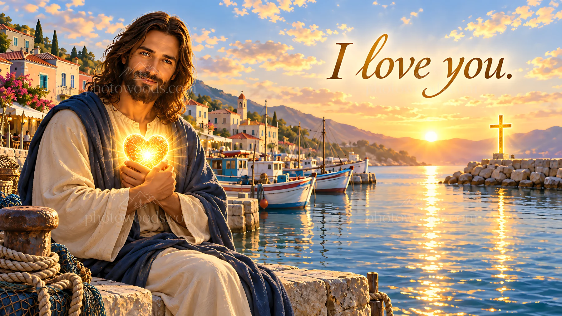 Love at the Harbor with message of affection - AI-generated stock image