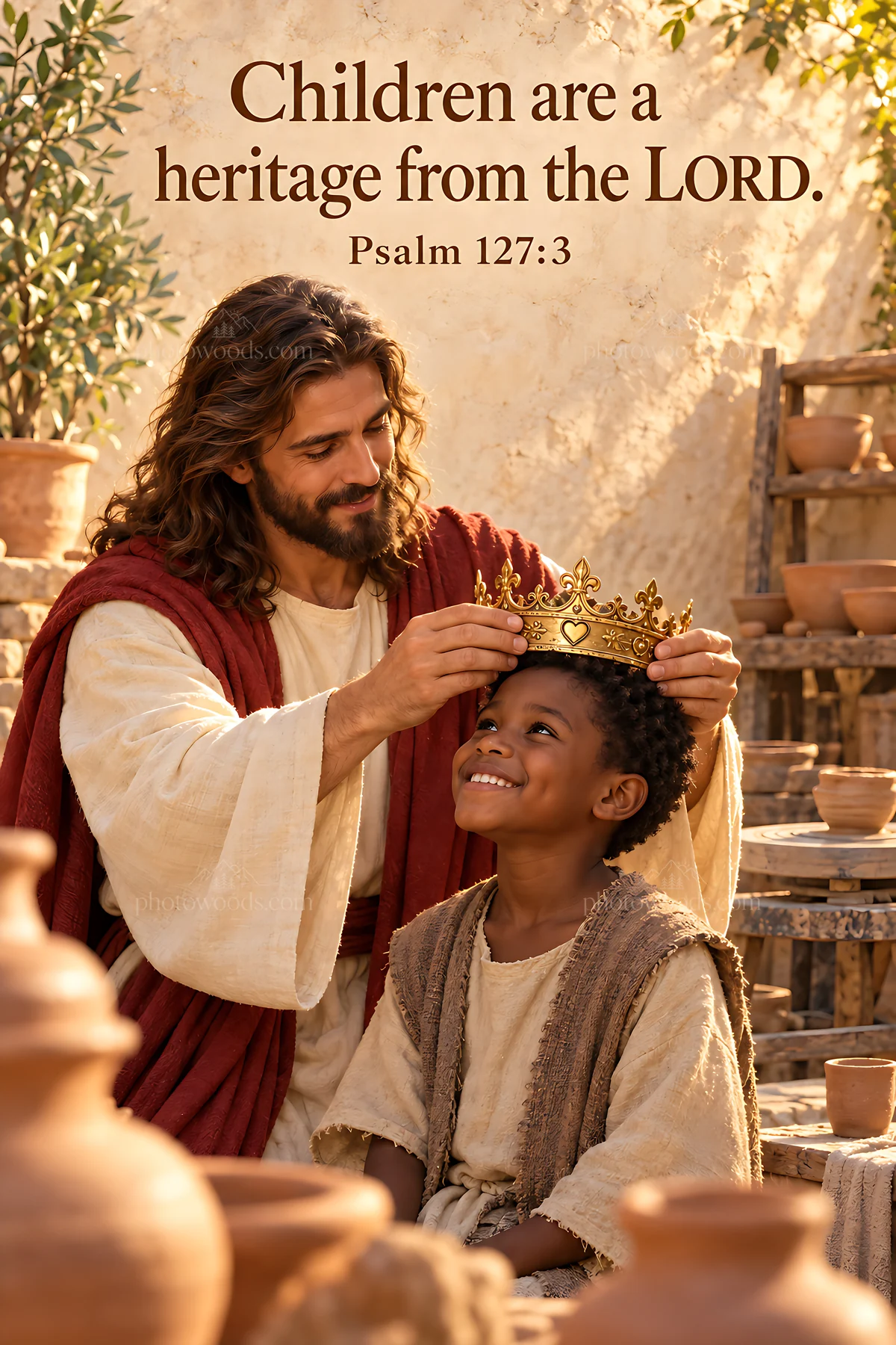 Children receive blessing at the Potter's House - AI-generated stock image