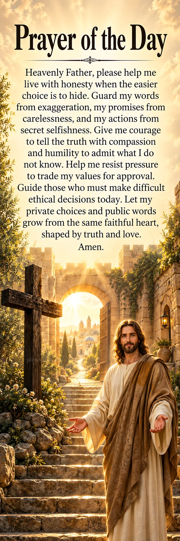 Jesus Christ guiding a prayer for honesty and compassion - AI-generated stock image