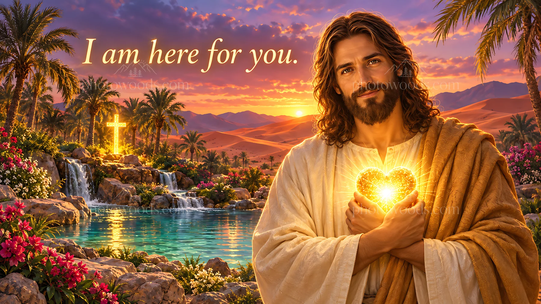 Light in the desert oasis - AI-generated stock image
