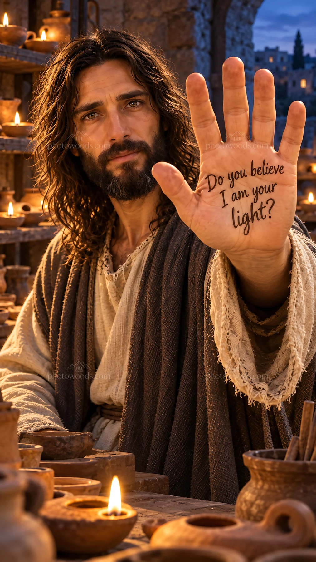 Jesus Christ offers a message of light and belief - AI-generated stock image