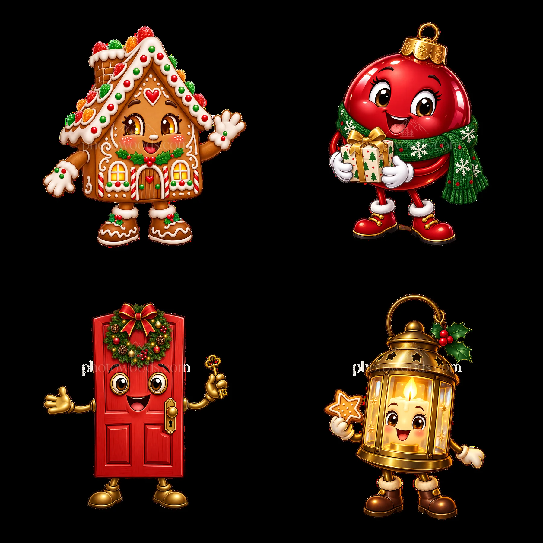 Christmas house characters with gingerbread man and festive decor - AI-generated stock image