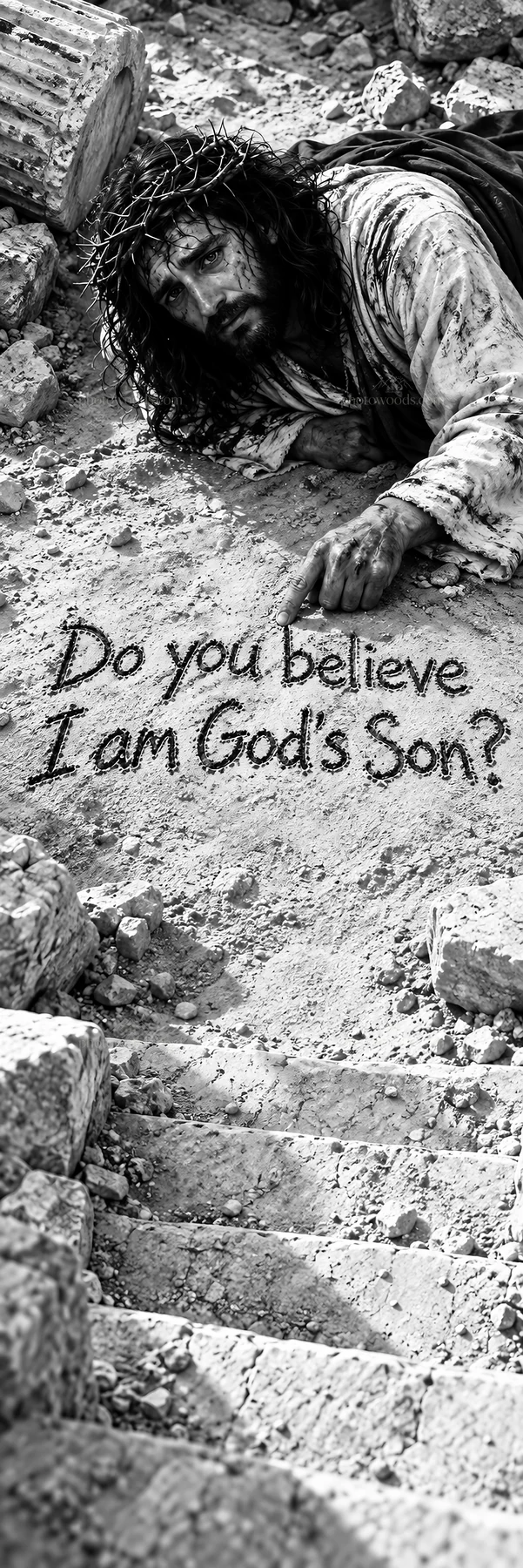 Jesus Christ asking if you believe he is God's Son - AI-generated stock image