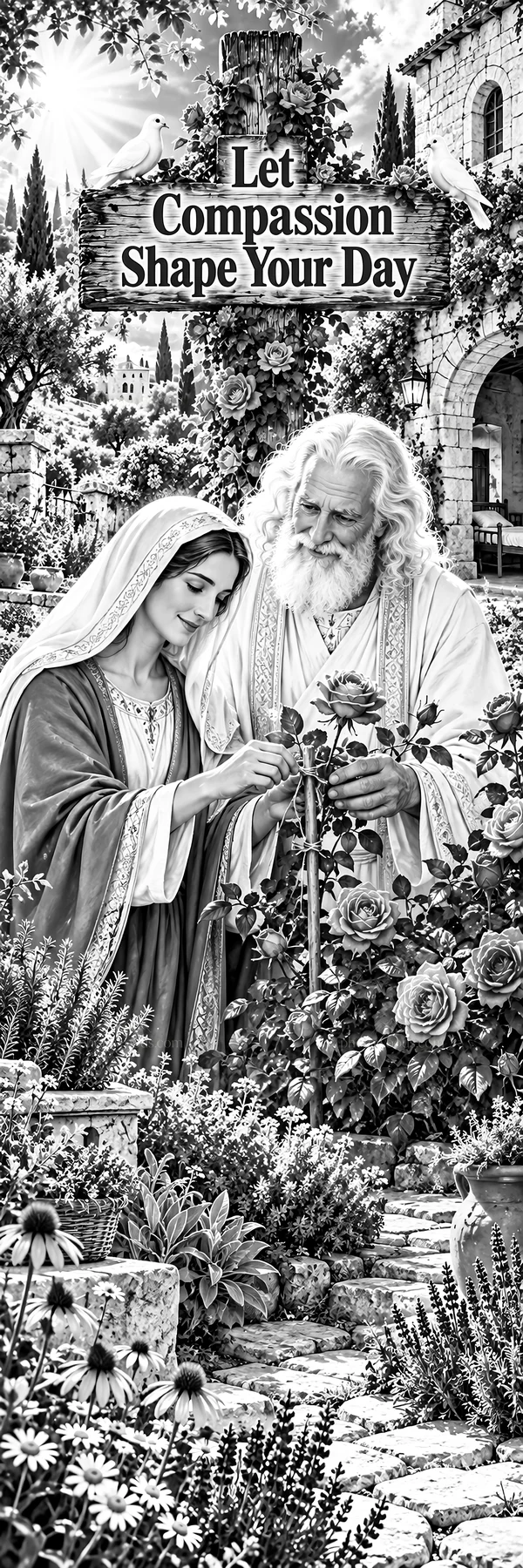 Jesus Christ sharing a moment in a garden with a woman - AI-generated stock image