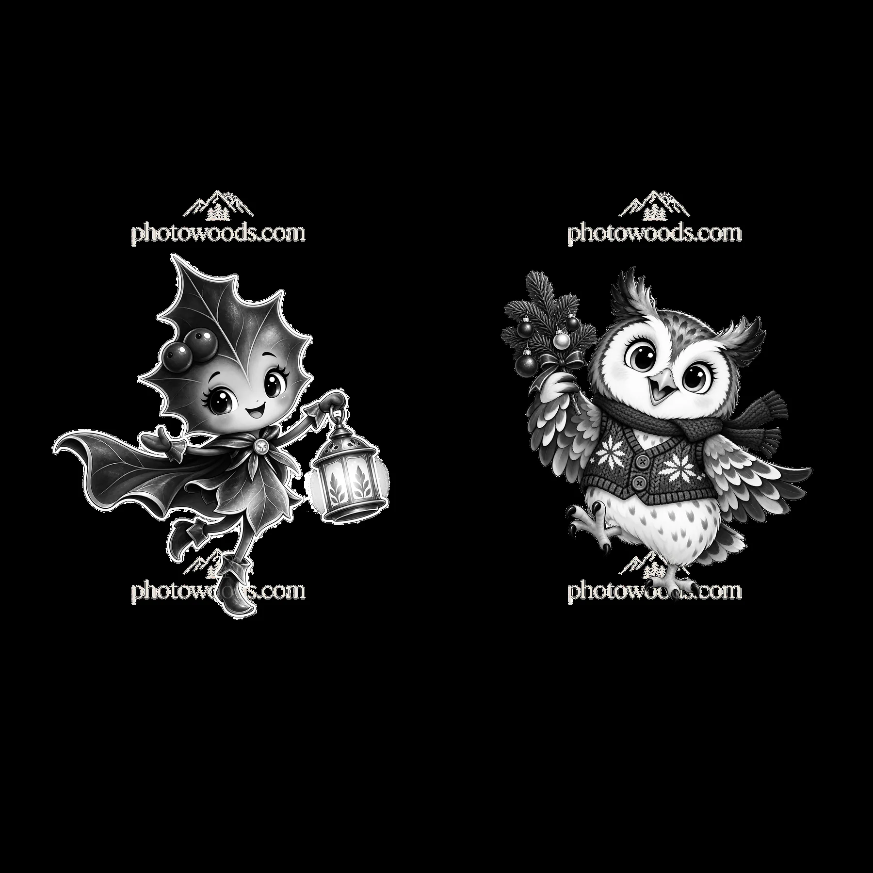 Monochrome two isolated cartoon figure stickers - AI-generated stock image