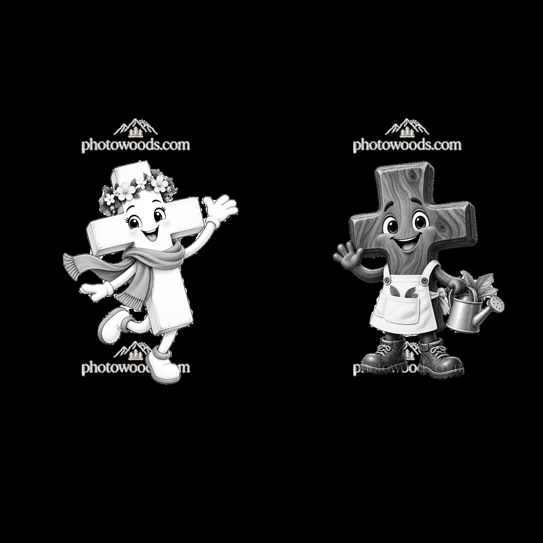 Easter cross characters with playful gestures and accessories - AI-generated stock image
