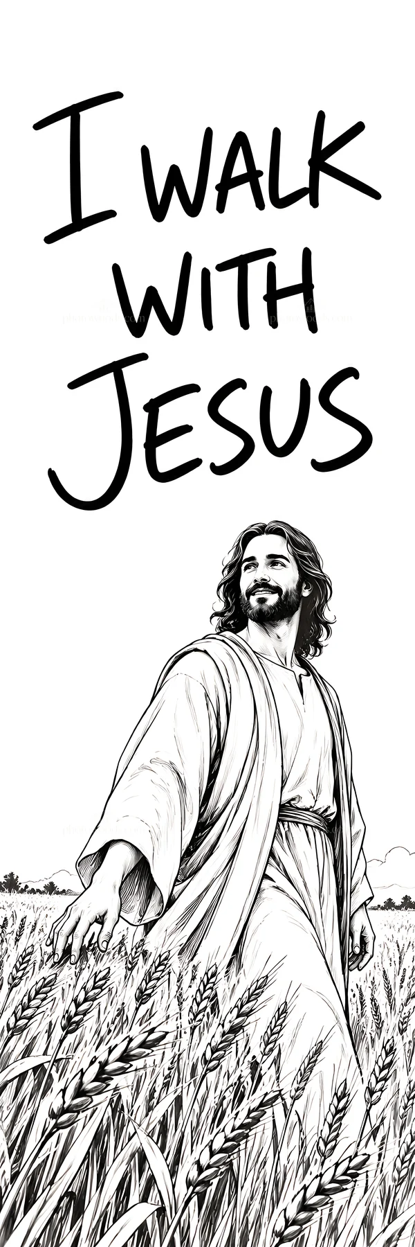Jesus Christ walking through a wheat field - AI-generated stock image