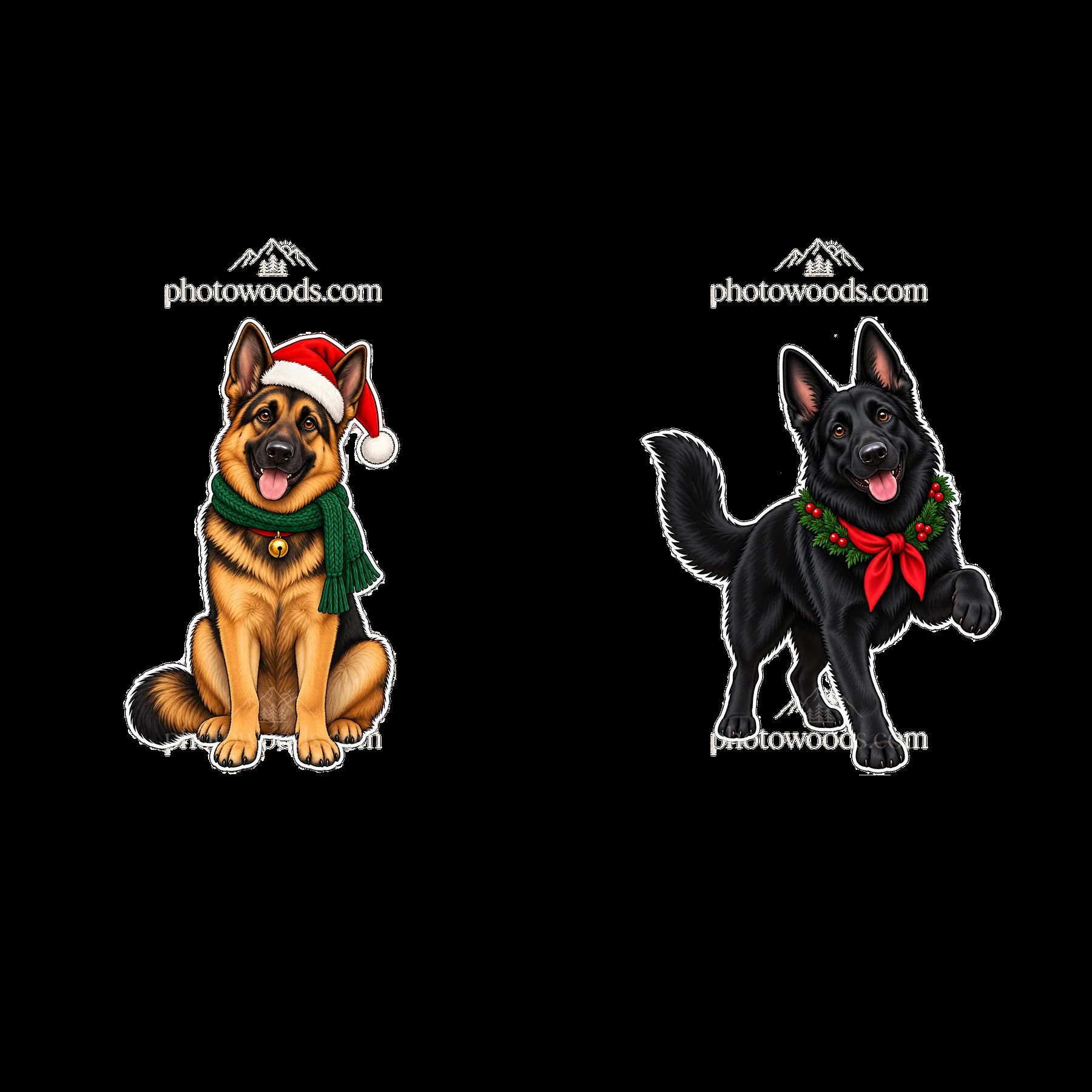 Christmas German Shepherds wearing festive accessories - AI-generated stock image