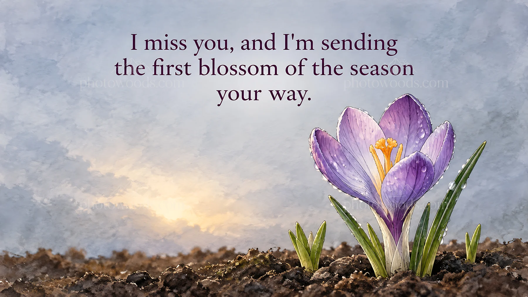 Purple Crocus I Miss You Greeting - AI-generated stock image