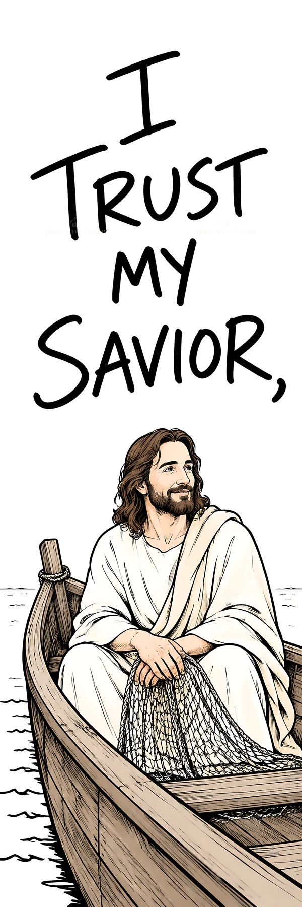 Jesus Christ in a boat with fishing net - AI-generated stock image