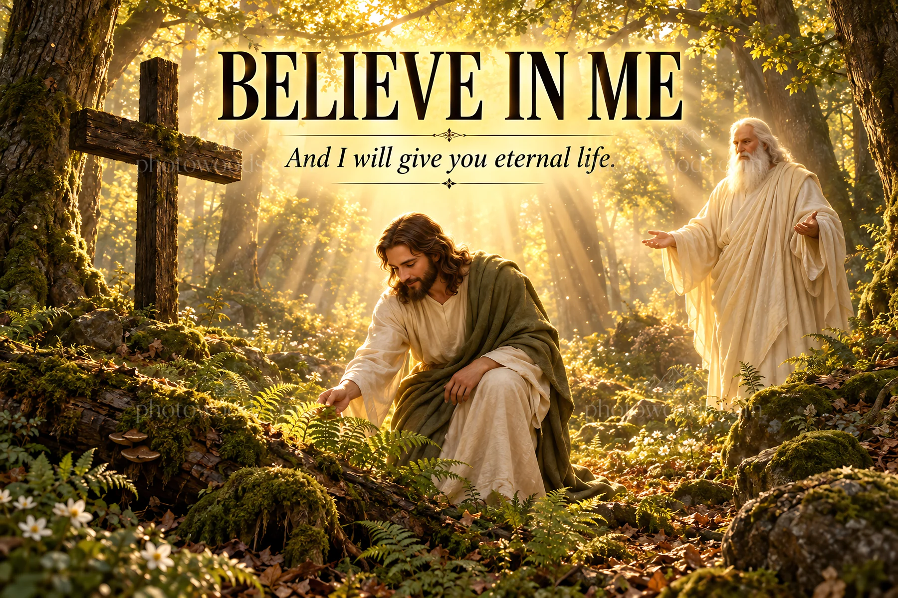 Jesus Christ offers hope in nature - AI-generated stock image