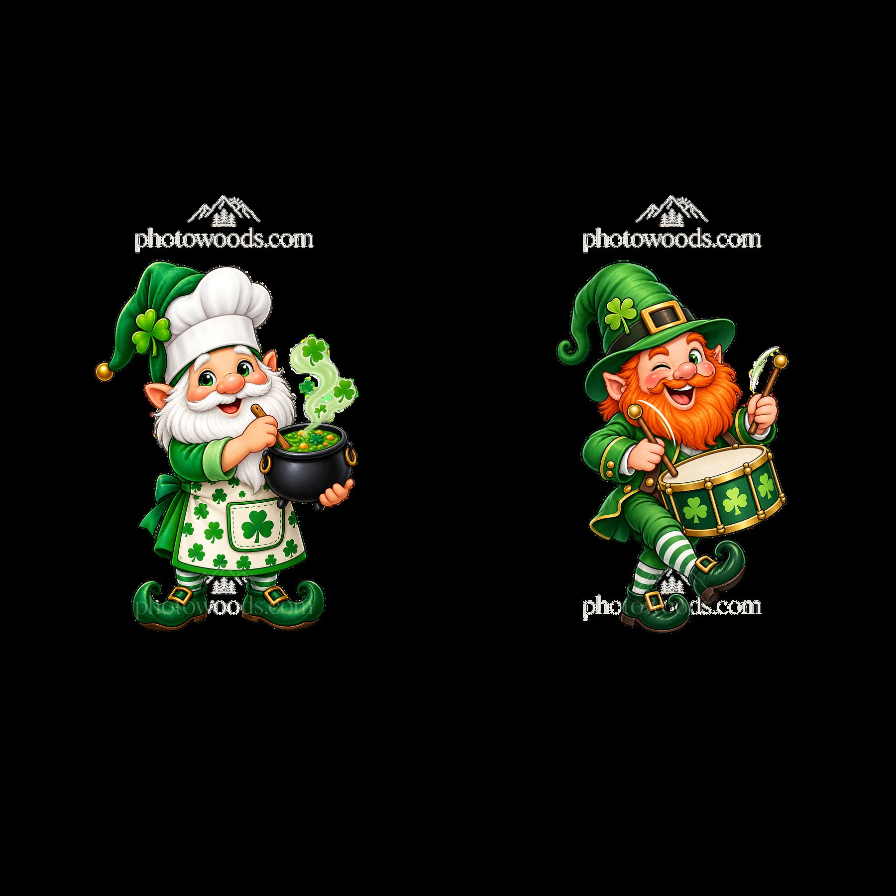 St. Patrick's Day gnomes with pot of gold and drum - AI-generated stock image