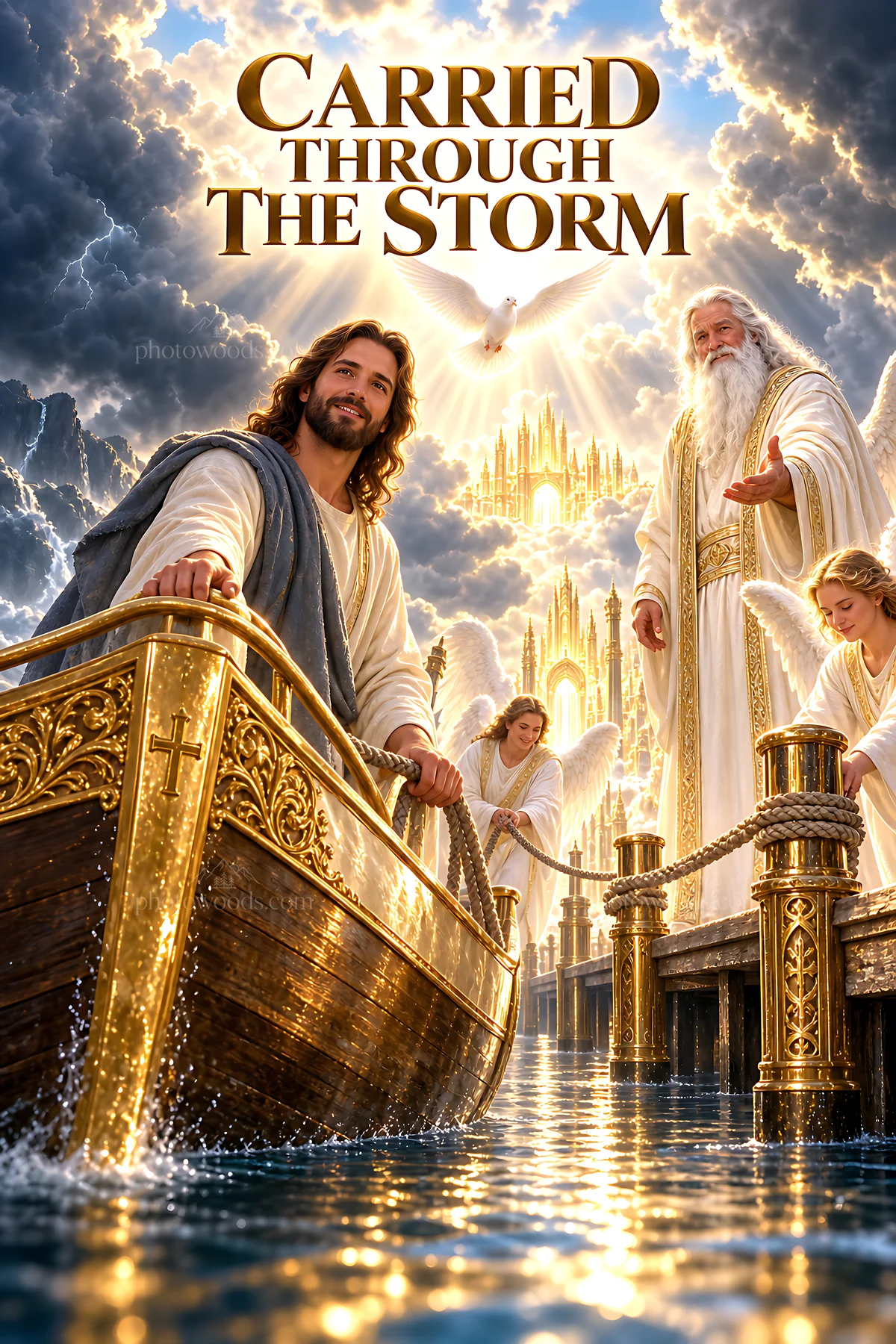 Carried through the storm with guidance from above - AI-generated stock image