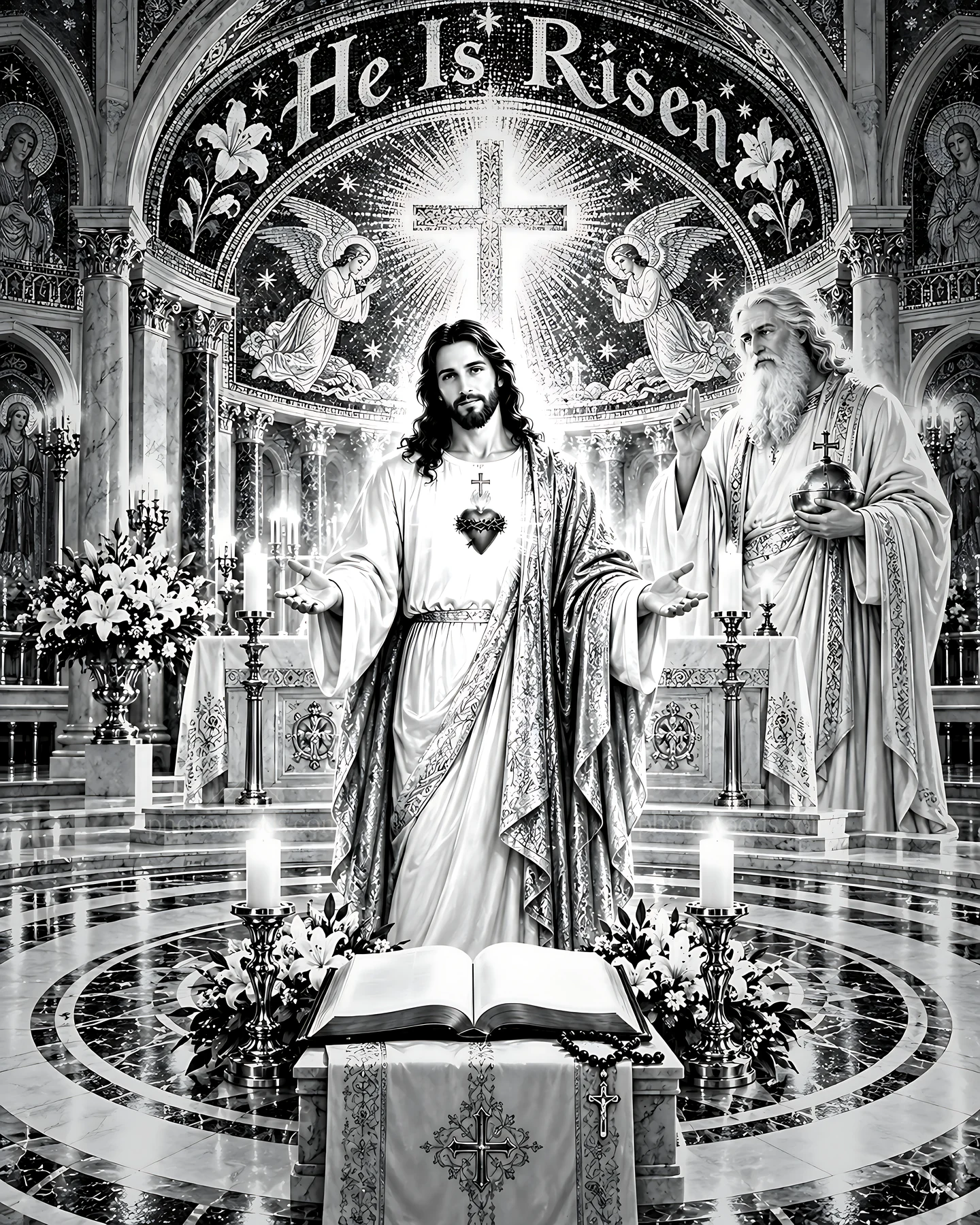 Resurrection in the mosaic basilica - AI-generated stock image