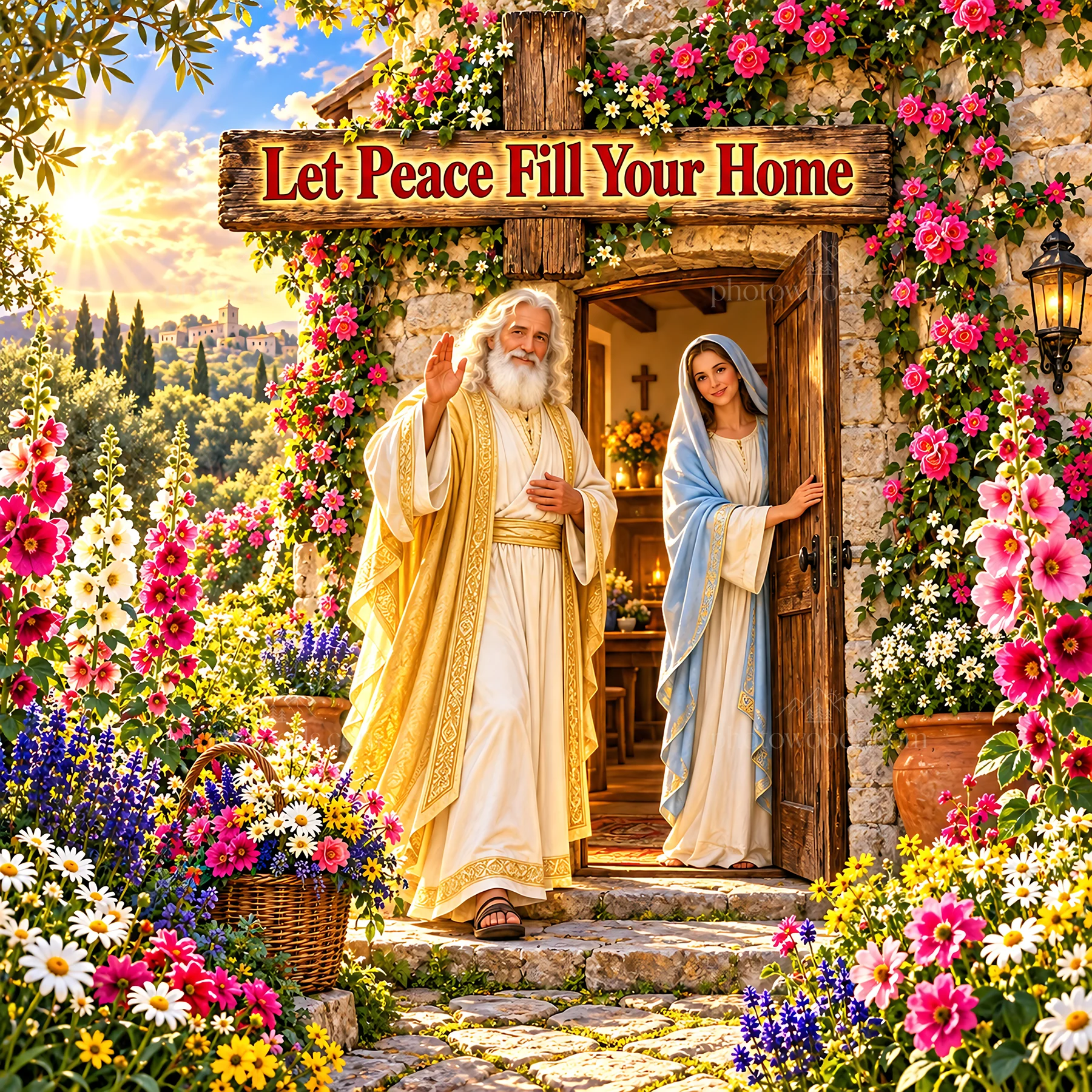 Jesus Christ welcoming with a message of peace - AI-generated stock image