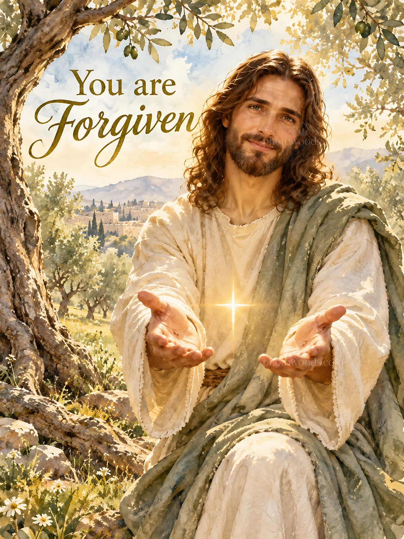 Jesus Christ welcoming and offering forgiveness to all - AI-generated stock image