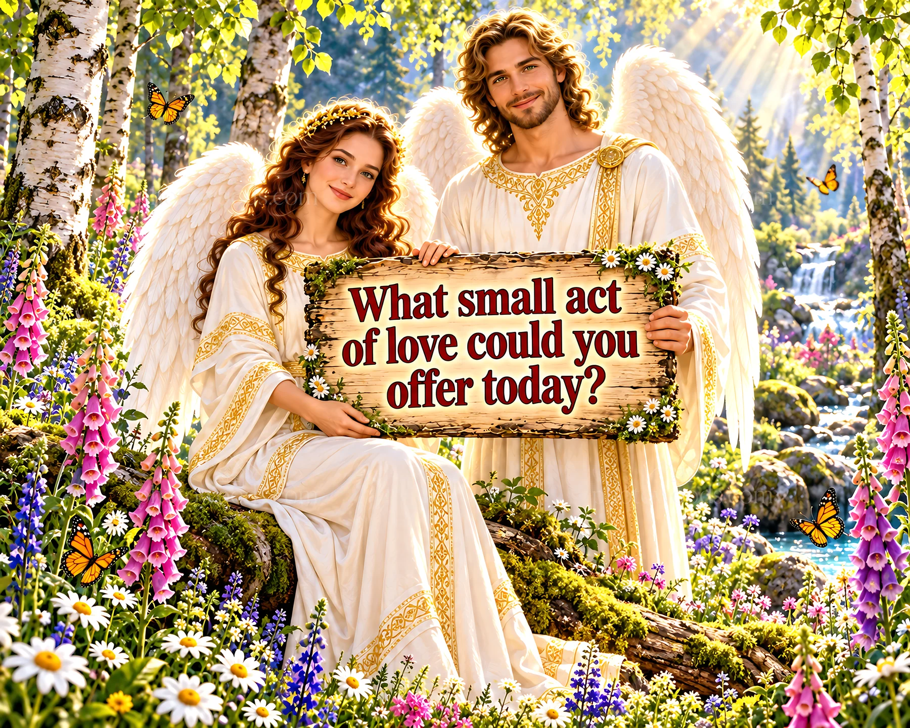 Jesus Christ with angel asking about acts of love today - AI-generated stock image