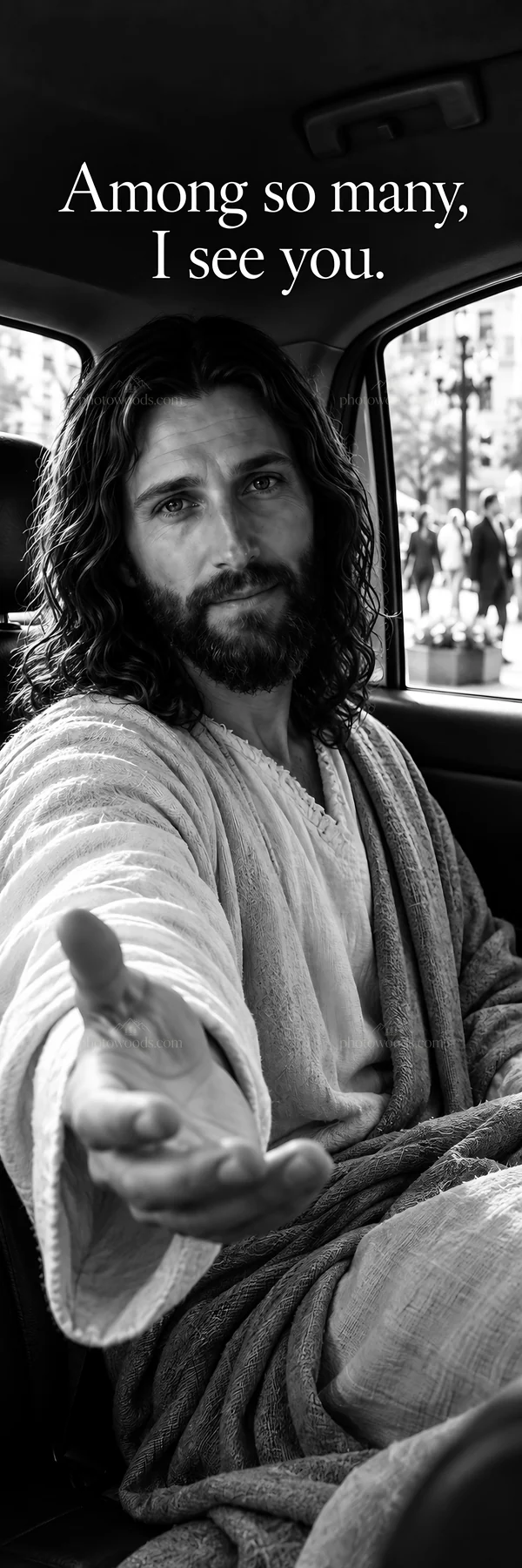 Jesus Christ reaching out with open hand - AI-generated stock image